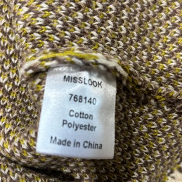 MISSLOOK women’s crewneck sweater size Med brown/cream/chartreuse - Picture 8 of 9